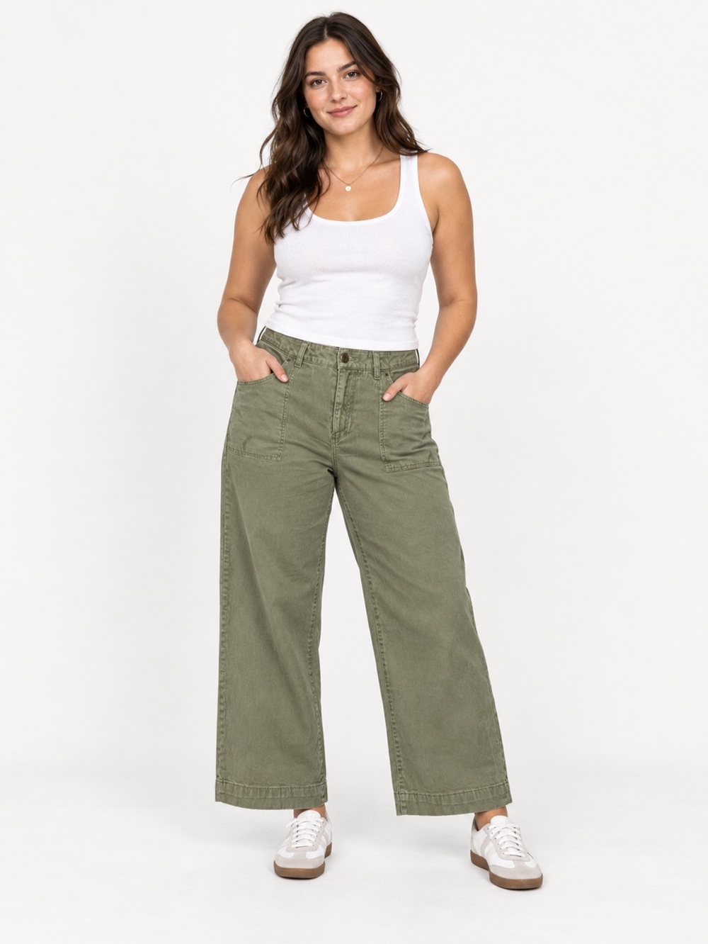 D Jeans Size 14 Sage/Olive Green Wide Leg Utility Pants 28” Inseam